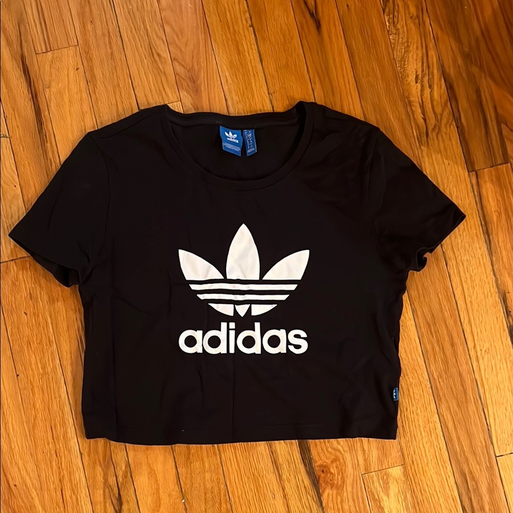Adidas Black Crop Top with White Logo